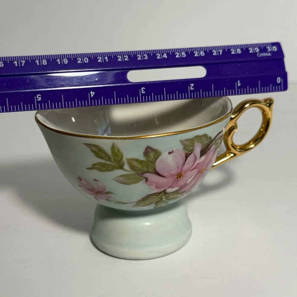 Vintage Lefton China Musical Teacup Pink Floral Gold Trim Footed Porcelain Japan